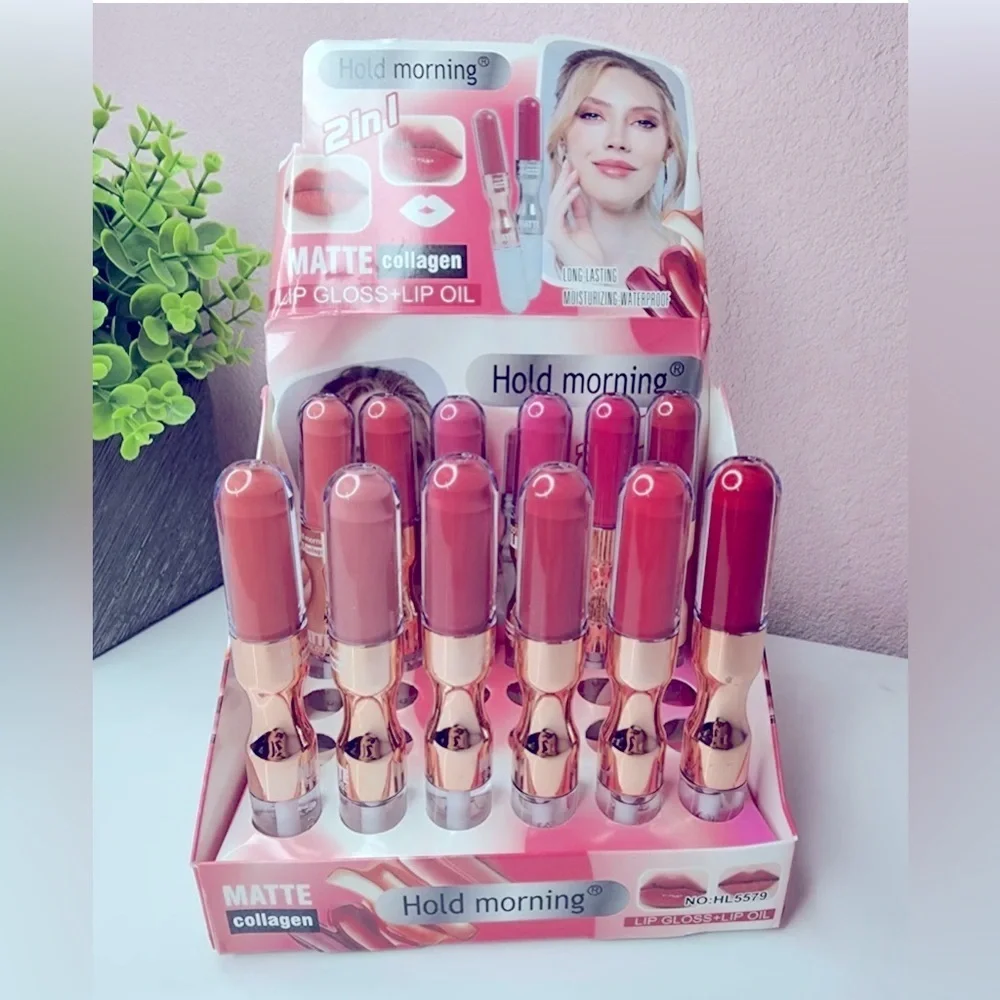 NWOT Hold Morning 2in1 Collagen Matte lip gloss pink and clear